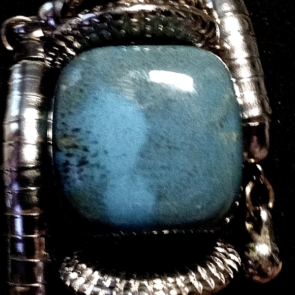 Vintage Bohemian Blue Cubed Big Silver Coil Wrap Around Dangle Bangle Bracelet - Picture 6 of 12